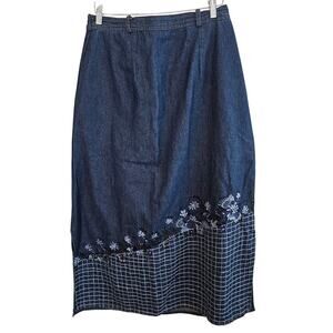 Vintage Studio West Denim Skirt Women Sz 8 Blue Maxi 90s Cottage Western Floral